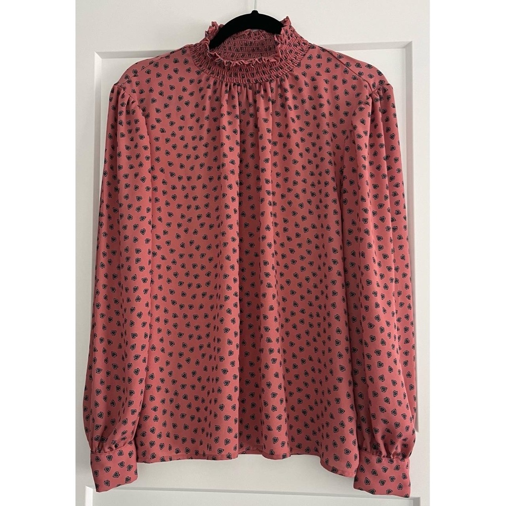 EUC Ann Taylor Womens Long Sleeve Blouse Dusty Rose Smocked Neck Romantic, Large - Picture 2 of 13